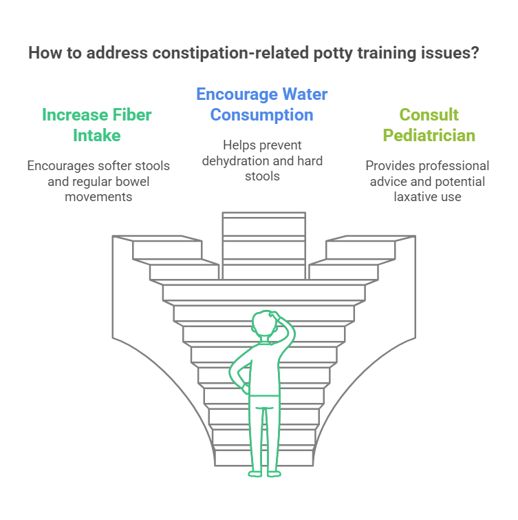 How to address constipation-related potty training issues?