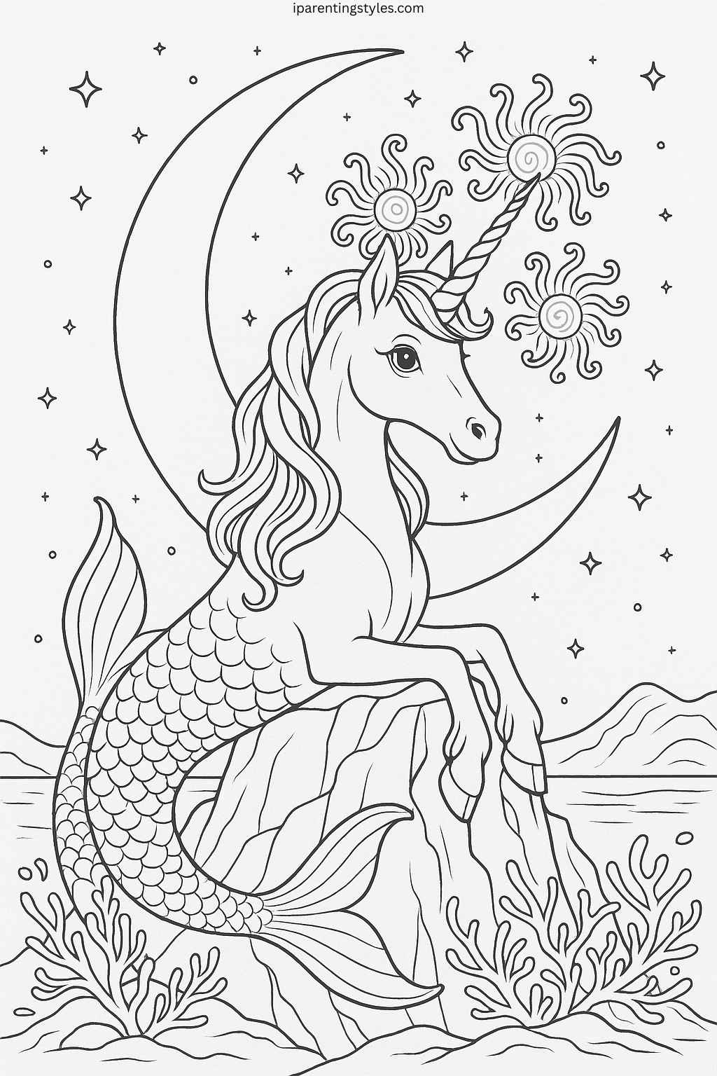 Enchanted Realms: Unicorn Mermaid Coloring Sheet Collection "Sheet 1"