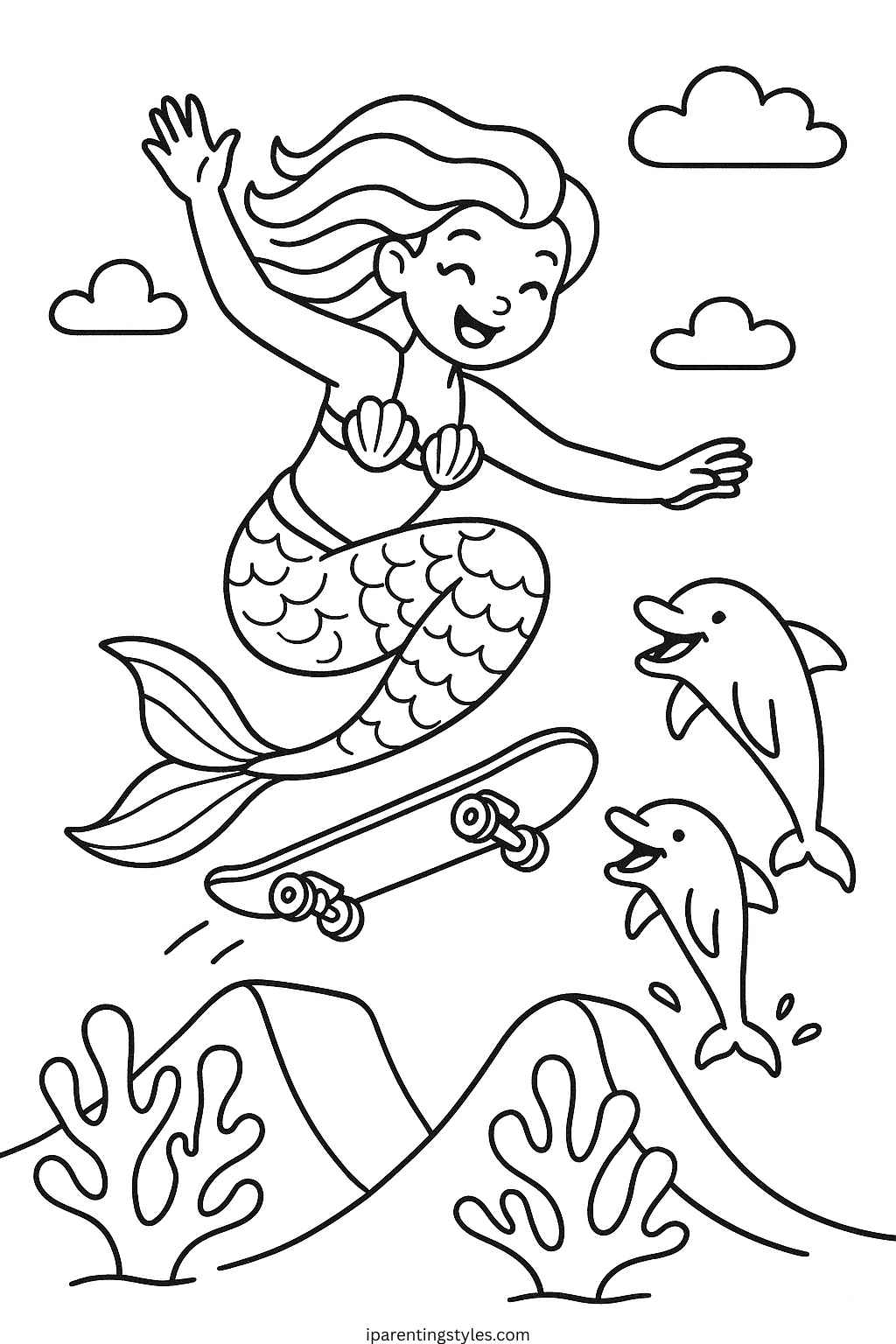 🧜‍♀️ Splash into Creativity: Free Mermaid Coloring Sheets for Kids "Page 1"
