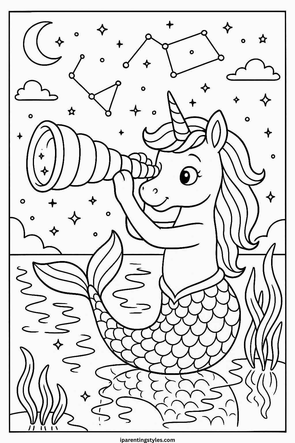 Enchanted Wonders – Unicorn Mermaid Coloring Sheet Collection "Sheet 10"
