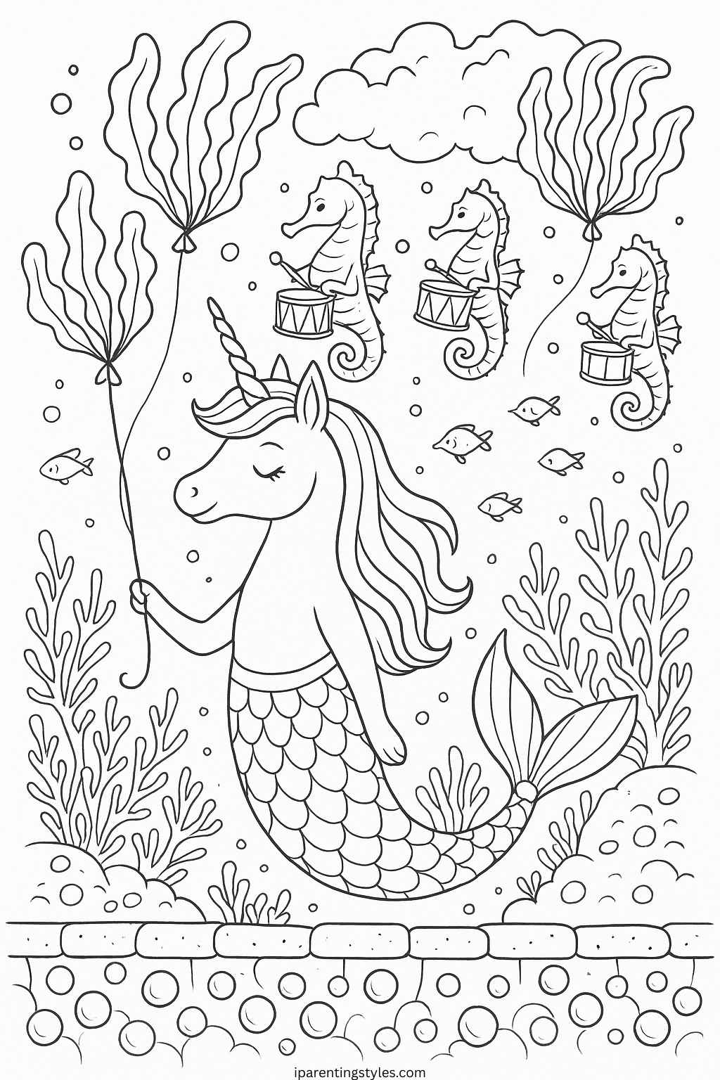 Enchanted Realms: Unicorn Mermaid Coloring Sheet Collection "Sheet 2"