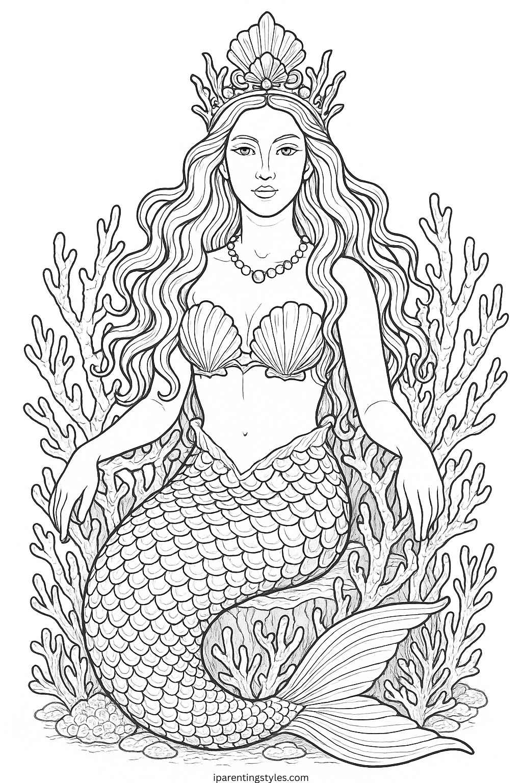 Dive into Creativity with Free Mermaid Coloring Sheet – A Magical Under-Sea Adventure "Page 2"