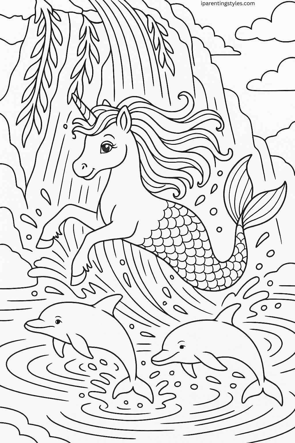 Enchanted Realms: Unicorn Mermaid Coloring Sheet Collection "Sheet 3"