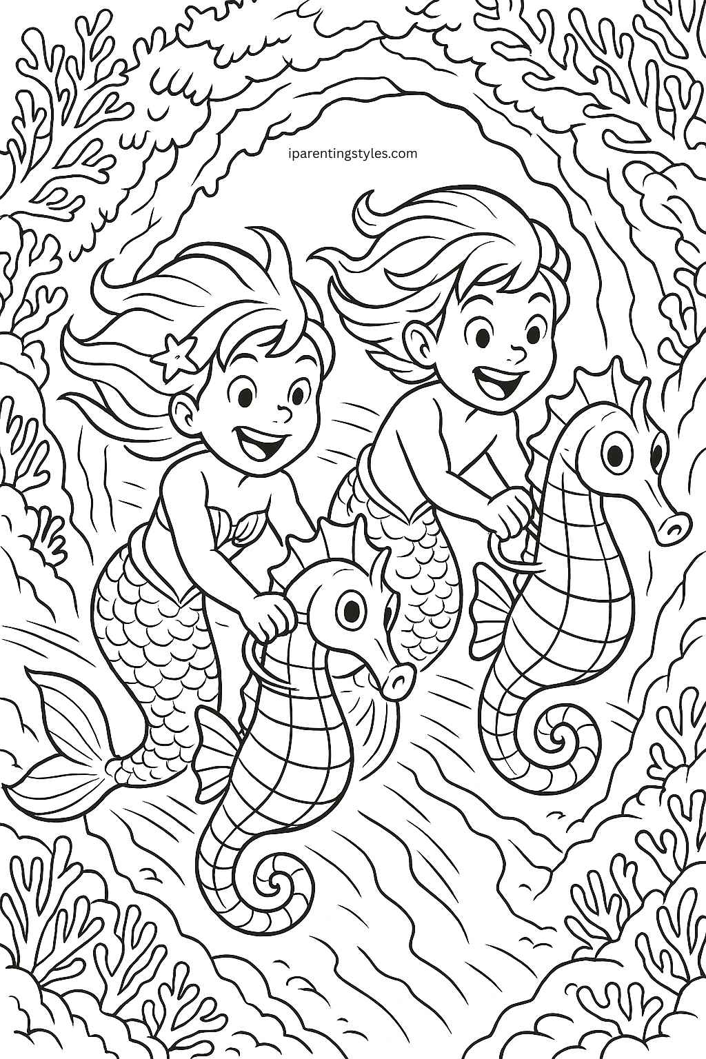🧜‍♀️ Dive into Creativity: Free Mermaid Coloring Sheets for Kids "Page 4"
