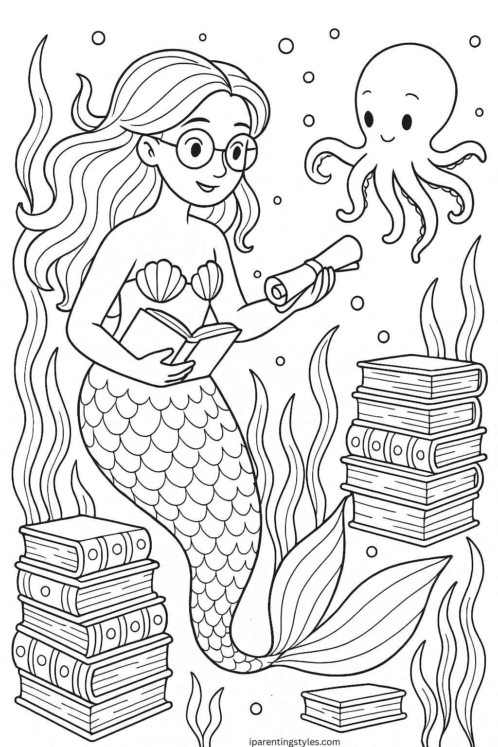 🧜‍♀️ Dive into Creativity: Free Mermaid Coloring Sheets for Kids "Page 5"