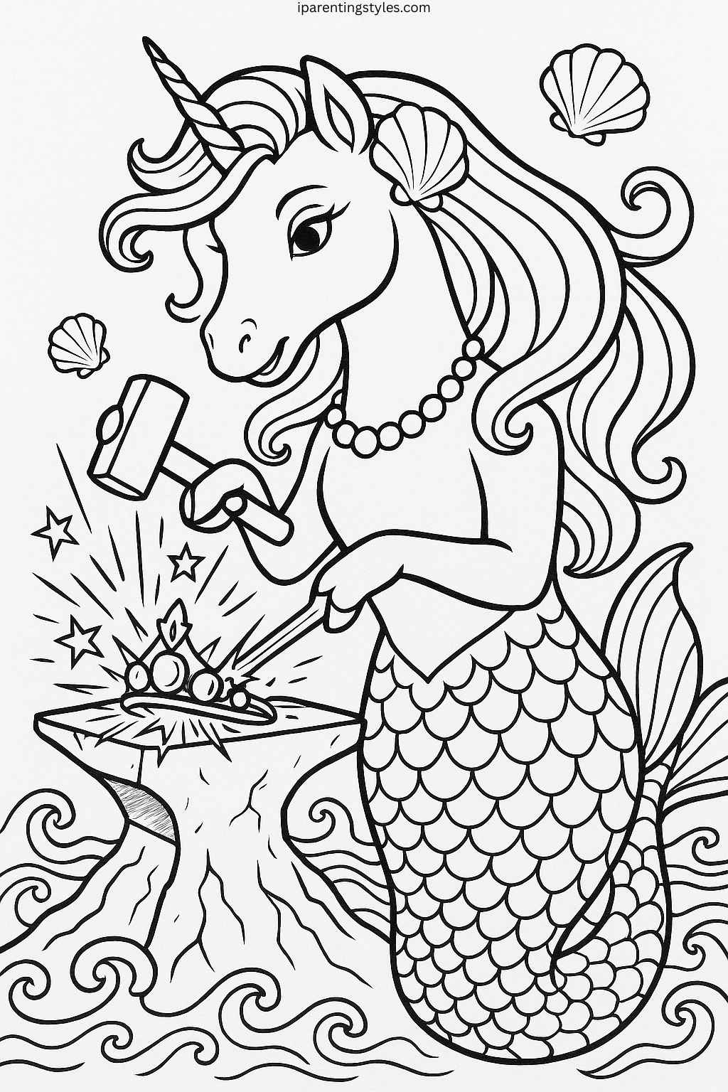 Enchanted Realms: Unicorn Mermaid Coloring Sheet Collection "Sheet 6"