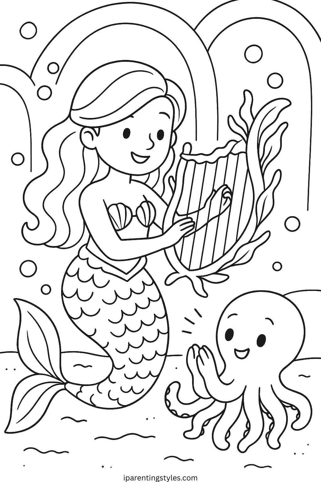🧜‍♀️ Splash of Imagination: Free Mermaid Coloring Sheets for Little Artists "Page 6"