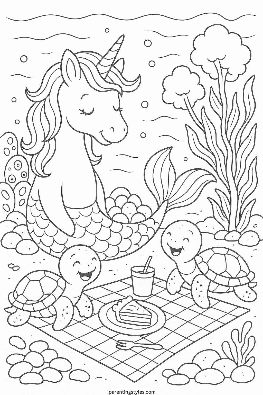 Enchanted Realms: Unicorn Mermaid Coloring Sheet Collection "Sheet 8"