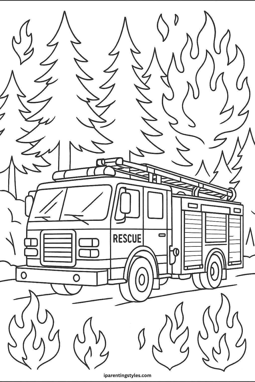 🚒 Heroic Adventures Await: Ultimate Fire Truck Coloring Sheet Collection "Sheet 8"