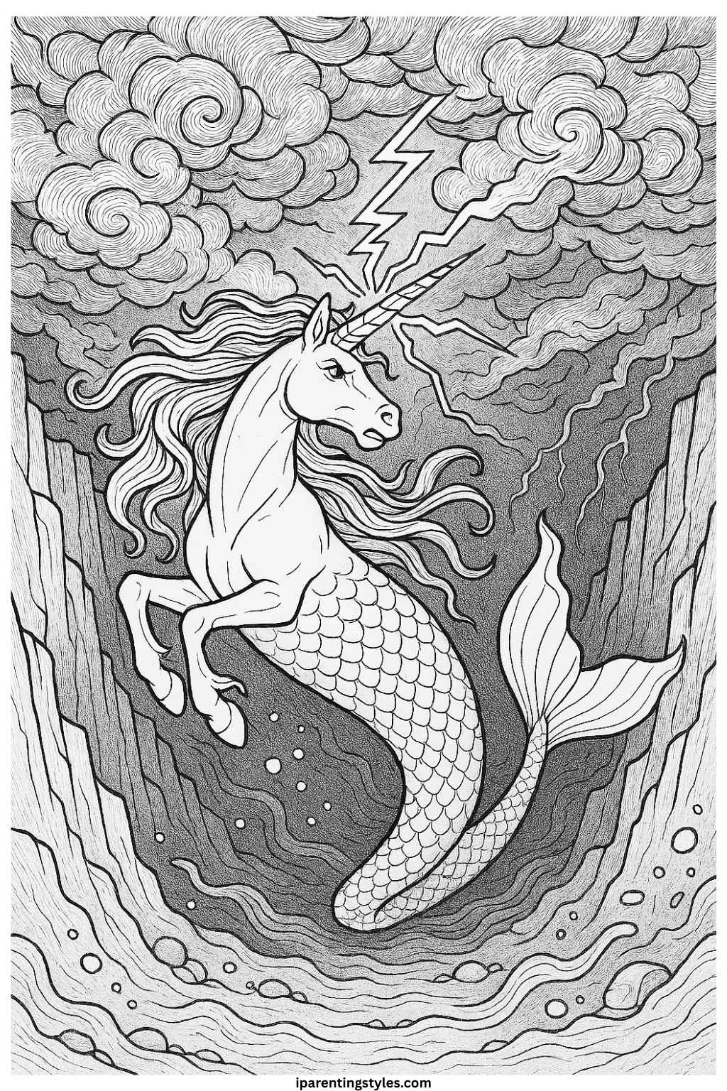 Enchanted Realms: Unicorn Mermaid Coloring Sheet Collection "Sheet 9"