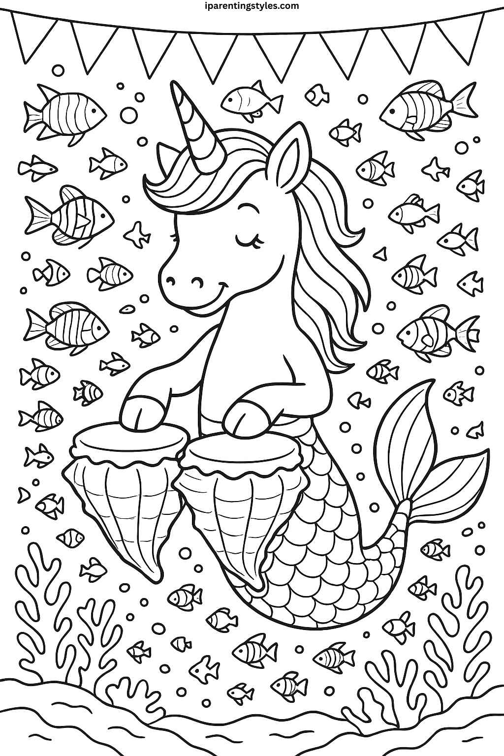 Enchanted Wonders – Unicorn Mermaid Coloring Sheet Collection "Sheet 9"